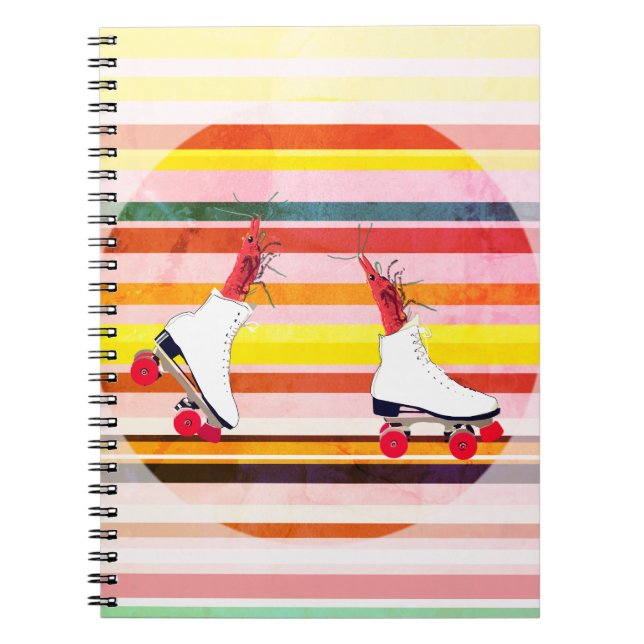 Caderno Espiral Skate, Camarões no skate Surreal art Notebook (Frente)