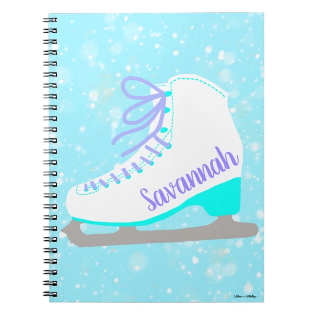 Caderno Espiral Skate de gelo personalizado - Neve Azul - Patinaçã (Frente)