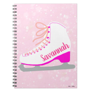 Caderno Espiral Skate de gelo personalizado, neve rosa, inclinaç