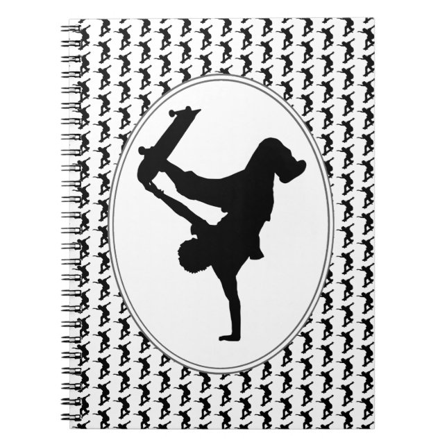 Caderno Espiral Skateboarder Skateboard Silhouette (Frente)