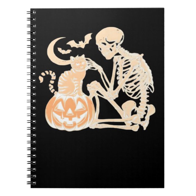 Caderno Espiral Skeleton Cat gatinho do crânio Design Cla (Frente)