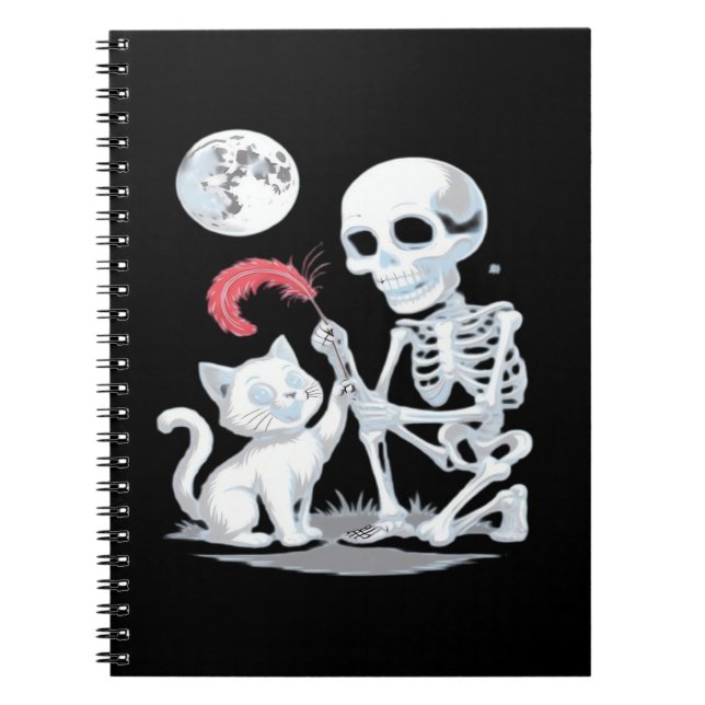 Caderno Espiral Skeleton Cat Halloween Engraçado Cute Spooky Essen (Frente)