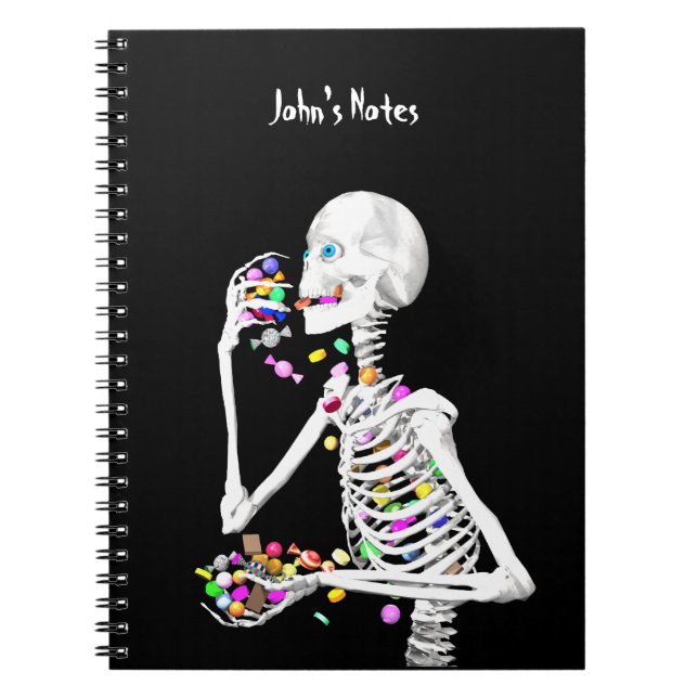 Caderno Espiral Skeleton comendo balas de Halloween (Frente)