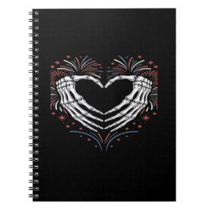 Caderno Espiral Skeleton Hand Heart 4th Of Usa Patriotic American