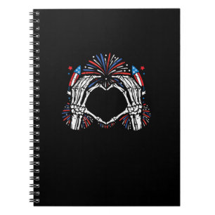 Caderno Espiral Skeleton Hand Heart EUA Patriotic American