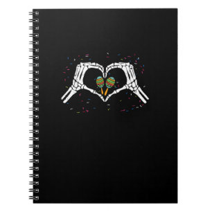 Caderno Espiral Skeleton Hand Heart Maracas Cinco De Mayo Mexicano