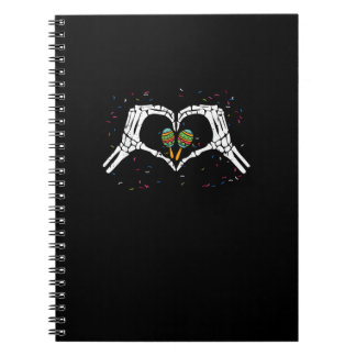 Caderno Espiral Skeleton Hand Heart Maracas Cinco De Mayo Mexicano