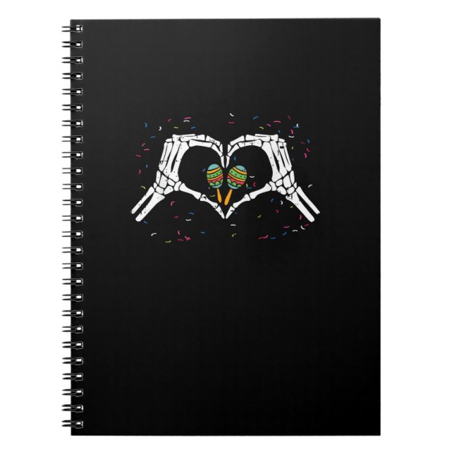 Caderno Espiral Skeleton Hand Heart Maracas Cinco De Mayo Mexicano (Frente)