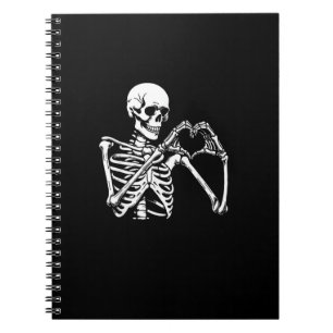 Caderno Espiral Skeleton Heart Hands Sinal Halloween Costume Retro