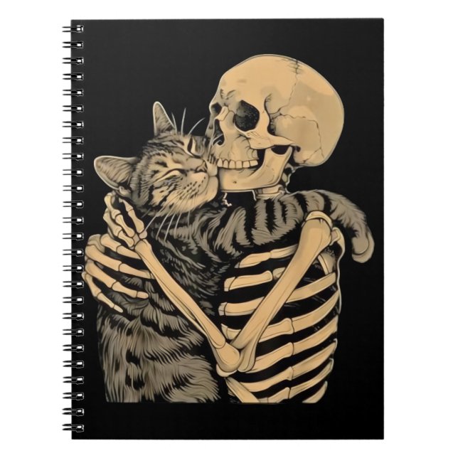 Caderno Espiral  Skeleton Hugging Cat – Cute Gothic Cat Lover Gift (Frente)