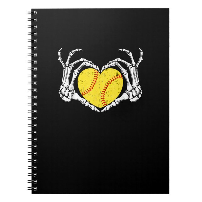 Caderno Espiral Skeleton Mãos Coração Halloween Figurume Softball  (Frente)