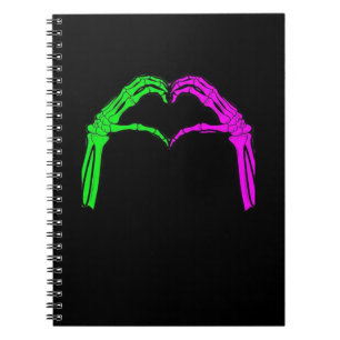 Caderno Espiral Skeleton Mãos Sinais de Coração Retro Figurino de