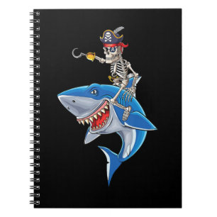 Caderno Espiral Skeleton Pirate Riding Shark Cute Boys Halloween