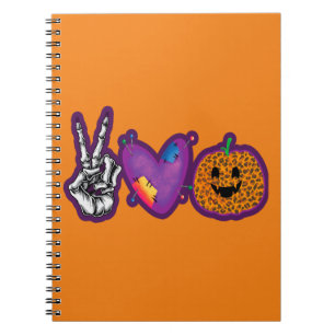 Caderno Espiral Skeleton Pumpkin Peace Love Halloween