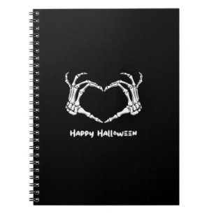 Caderno Espiral Skeleton Skeleton Coração da Mão com "Feliz Hallow