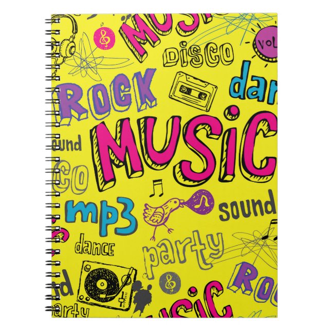 Caderno Espiral Sketchy Music Doodles - Fundo Invisível (Frente)