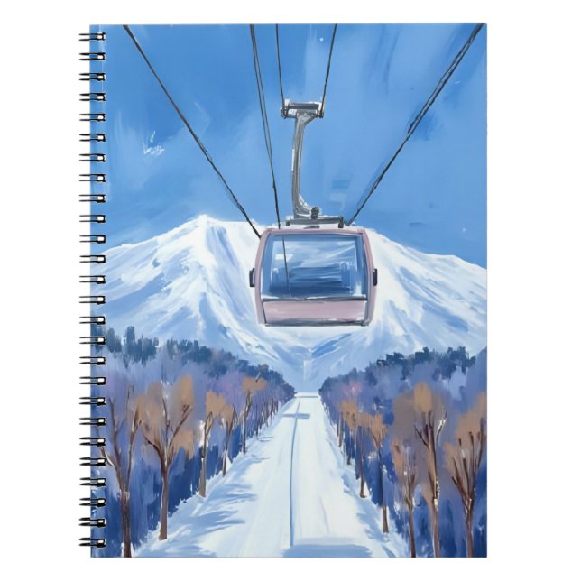 Caderno Espiral Ski Gondola Snow Mountain Watercolor (Frente)