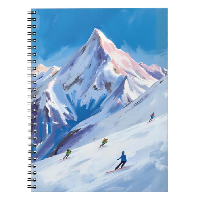 Caderno Espiral Ski Mountain Slopes Winter Watercolor (Frente)