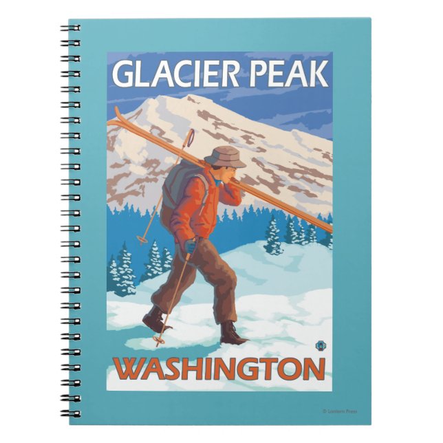 Caderno Espiral Skier Carregando agora Skis - Glacier Peak, WA (Frente)