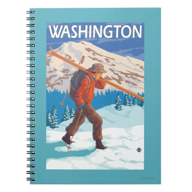 Caderno Espiral Skier Carregando Snow Skis - Washington (Frente)