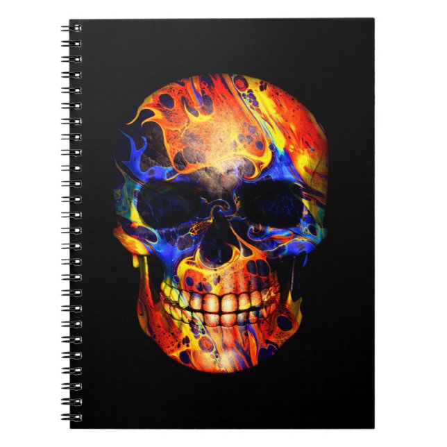 CADERNO ESPIRAL SKULL NEON PINT ABSTRATO (Frente)