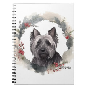 Caderno Espiral Skye Terrier Christmas Wreath Festivo Pup