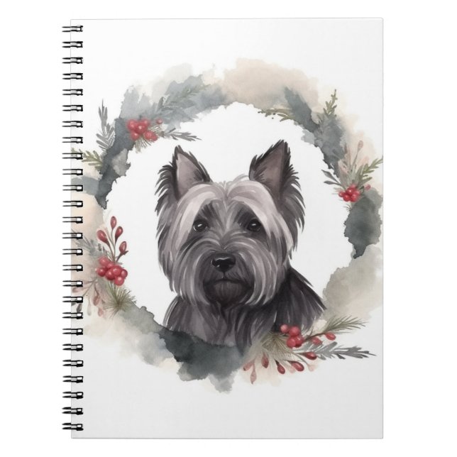 Caderno Espiral Skye Terrier Christmas Wreath Festivo Pup (Frente)