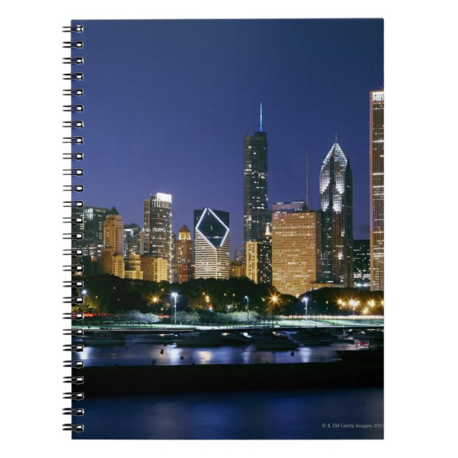 Caderno Espiral Skyline Centro Chicago à noite (Frente)