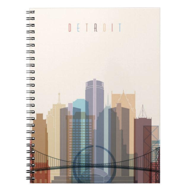 Caderno Espiral Skyline da cidade de Detroit, Michigan | (Frente)
