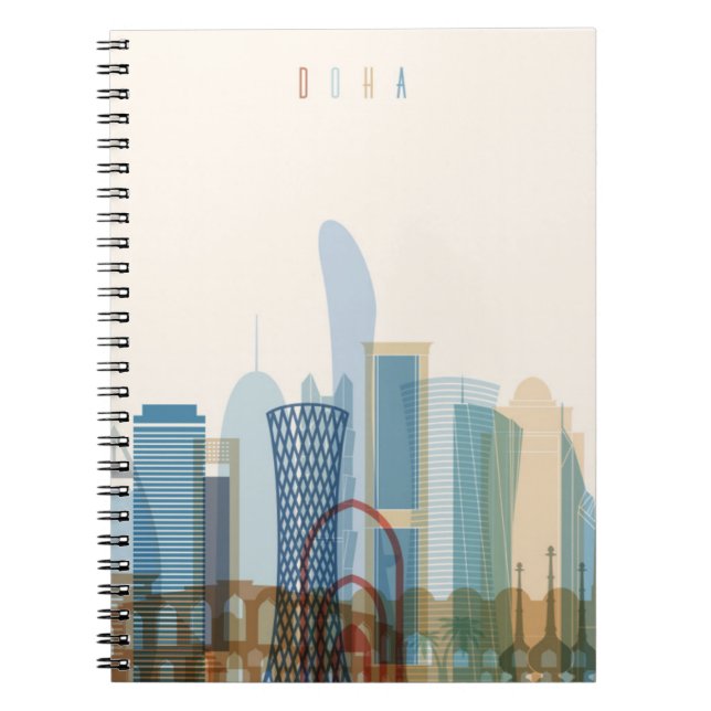 Caderno Espiral Skyline da cidade de Doha, Qatar | (Frente)