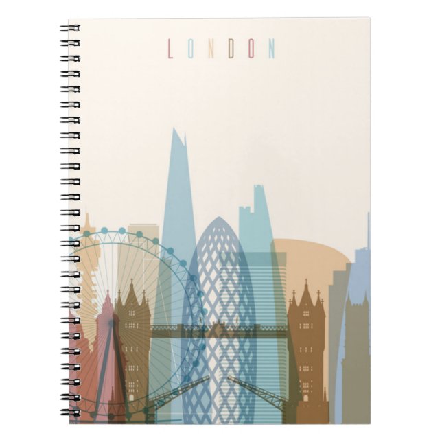 Caderno Espiral Skyline da cidade de Londres, Inglaterra | (Frente)