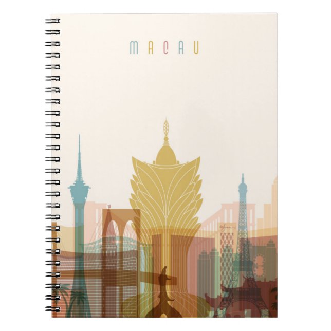 Caderno Espiral Skyline da cidade de Macau, China | (Frente)