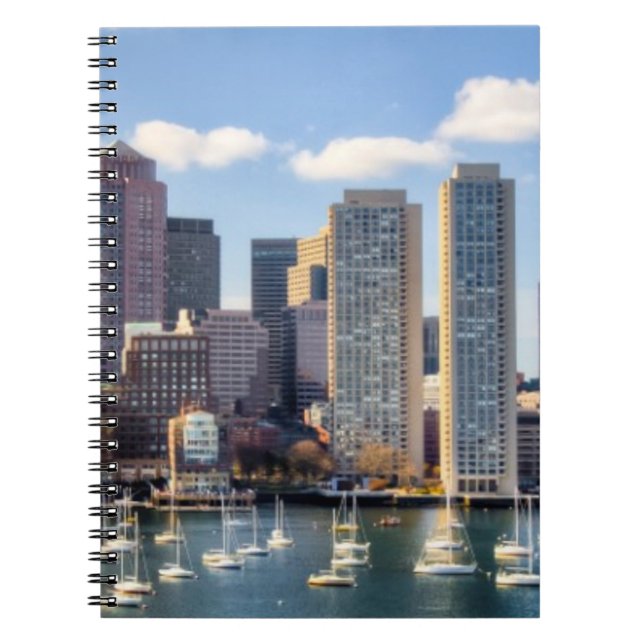 Caderno Espiral Skyline de Boston do beira-rio (Frente)