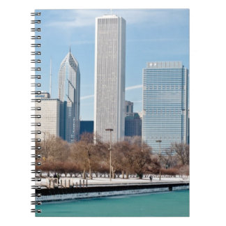 Caderno Espiral Skyline de Chicago através do Lago Michigan