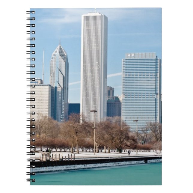 Caderno Espiral Skyline de Chicago através do Lago Michigan (Frente)