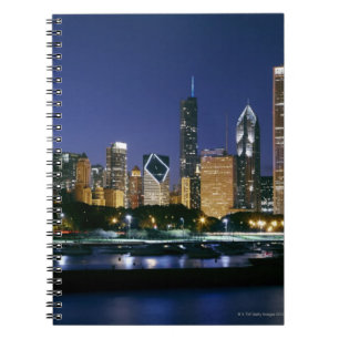 Caderno Espiral Skyline de Chicago do centro na noite