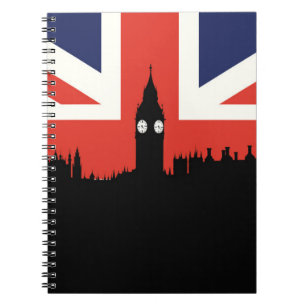 Caderno Espiral Skyline de Londres a bandeira britânica