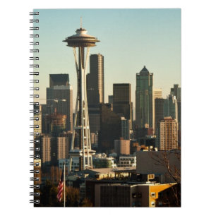 Caderno Espiral Skyline de Seattle e agulha do centro do espaço
