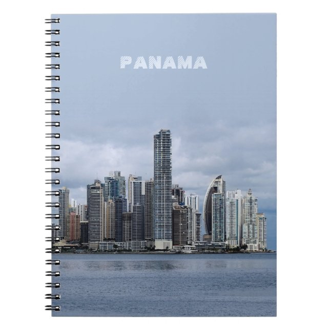 Caderno Espiral Skyline do Panamá (texto personalizável) (Frente)