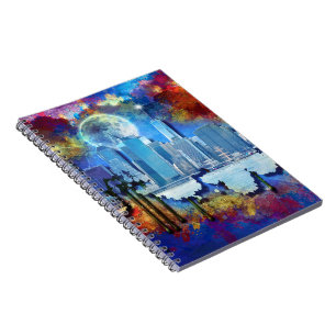 Caderno Espiral SlipperyJoe NYC grafite lua cercada por nuvens dra