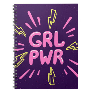 Caderno Espiral Slogan feminista do poder feminino, fundo violeta.