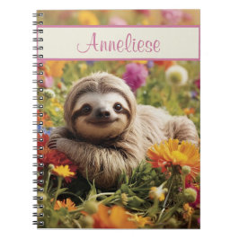 Caderno Espiral Sloth Feliz Personalizada em Flores