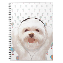 Caderno Espiral Smile Dog ouvindo música com o headphone Notebo