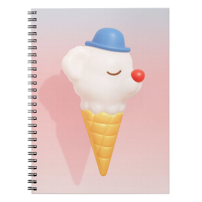 Caderno Espiral Smiley Cone: 3D Cute Dog Ice Cream Character Art (Frente)
