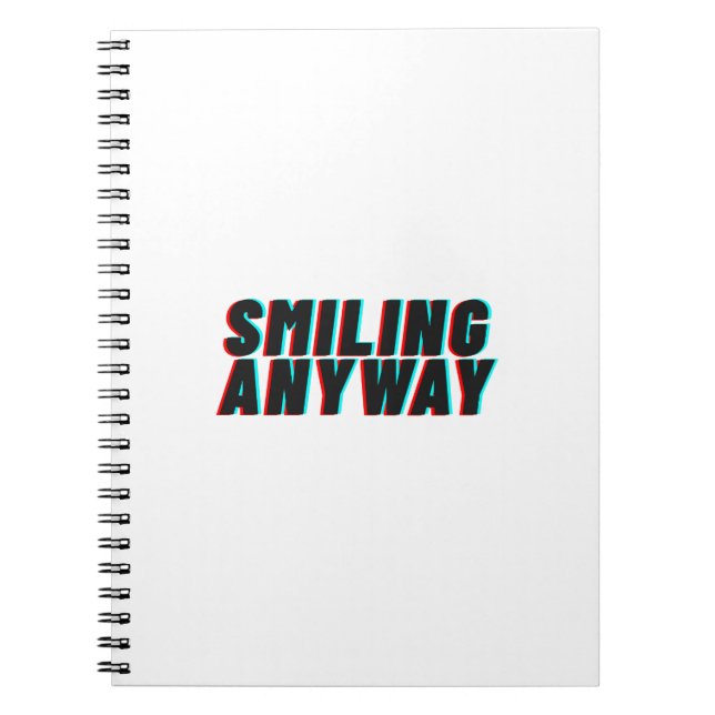 Caderno Espiral Smiling Anyway Glitch Effect Retro Quote Design (Frente)