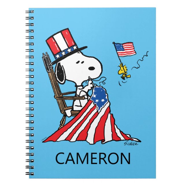 Caderno Espiral Snoopy Sewing 4 de julho Flag (Frente)