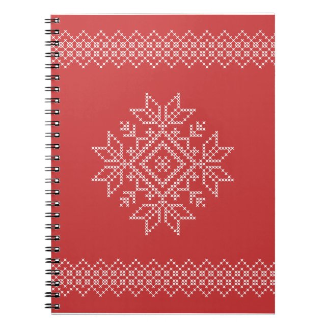 Caderno Espiral Snowflake cruzando ponto vermelho feriado de Natal (Frente)