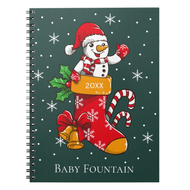 Caderno Espiral Snowman Christmas Stocks Candy Cane Snowflakes (Frente)
