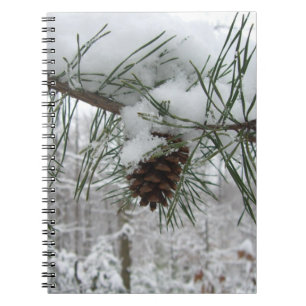 Caderno Espiral Snowy Pine Branch Winter Nature Fotografia
