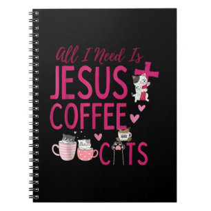 Caderno Espiral Só preciso de Jesus, Café e Gatos Cristão Fu